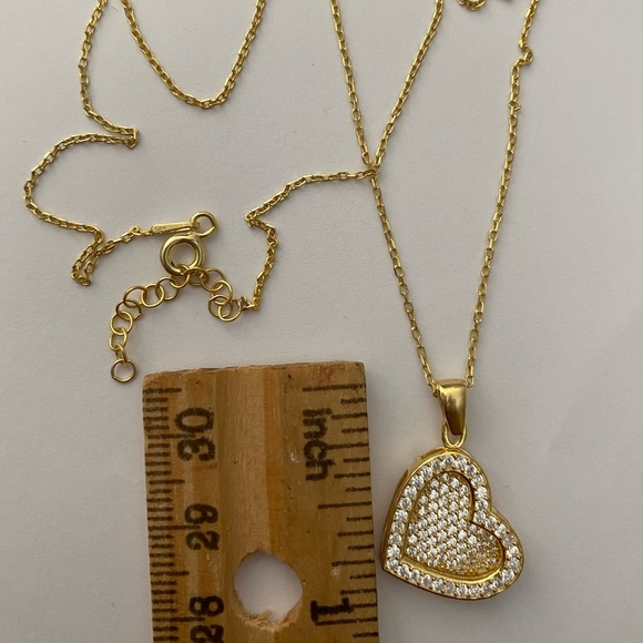 925 Silver double heart initial cz necklace 18K yellow gold plated - Picture 4 of 5
